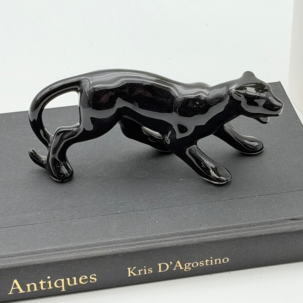 Vintage Ceramic Black Panther Prowling Figurine Mid Century Modern Decor 6"